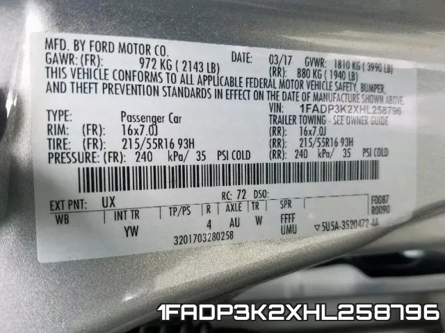 1FADP3K2XHL258796 фото 2