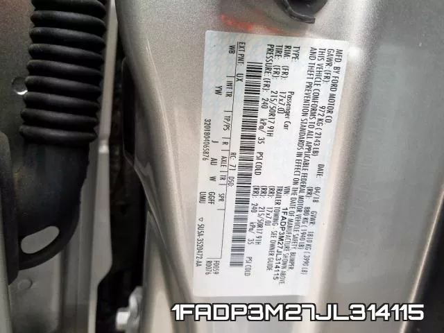 1FADP3M27JL314115 фото 2