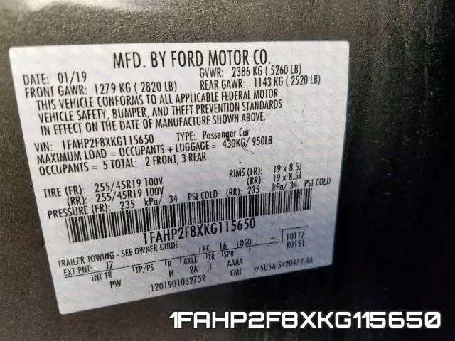 1FAHP2F8XKG115650 фото 2