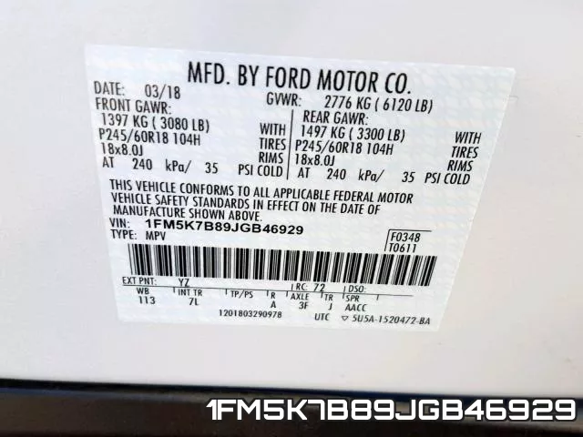 1FM5K7B89JGB46929 фото 2
