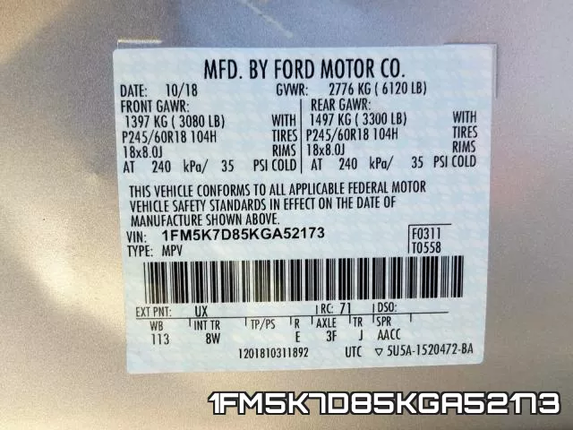 1FM5K7D85KGA52173 фото 2