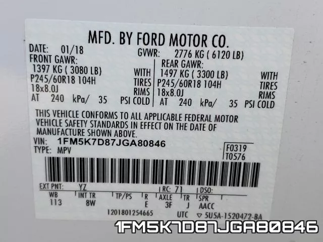 1FM5K7D87JGA80846 фото 2