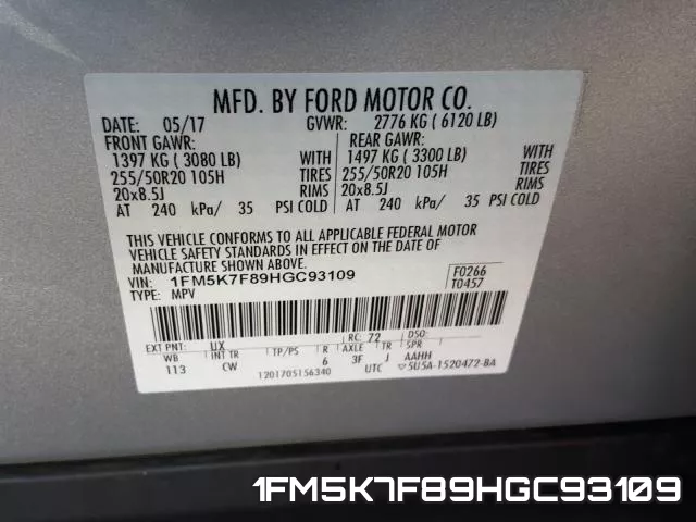 1FM5K7F89HGC93109 фото 2