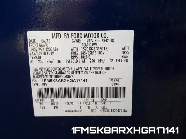 1FM5K8ARXHGA17141 фото 2