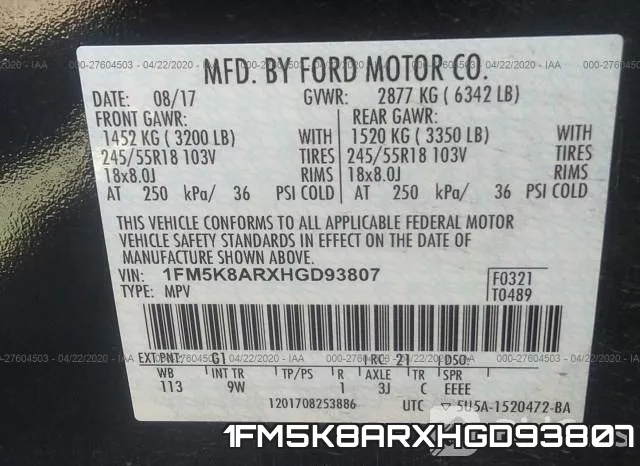1FM5K8ARXHGD93807 фото 10