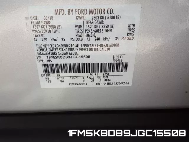 1FM5K8D89JGC15508 фото 2