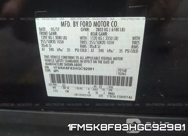 1FM5K8F83HGC92981 фото 10