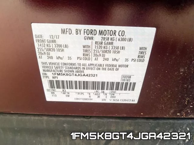 1FM5K8GT4JGA42321 фото 2