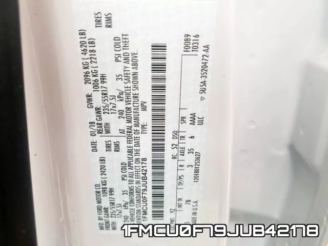 1FMCU0F79JUB42178 фото 2