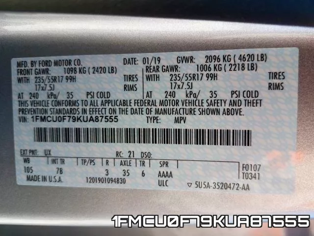 1FMCU0F79KUA87555 фото 2