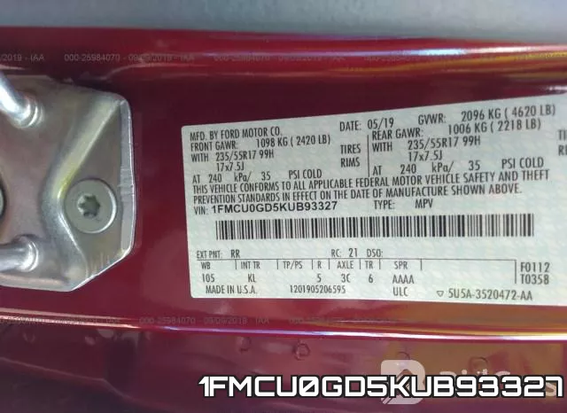 1FMCU0GD5KUB93327 фото 10