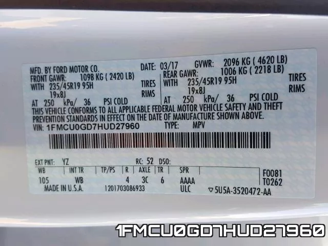 1FMCU0GD7HUD27960 фото 2
