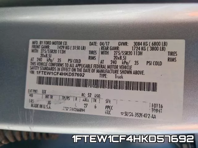 1FTEW1CF4HKD57692 фото 2