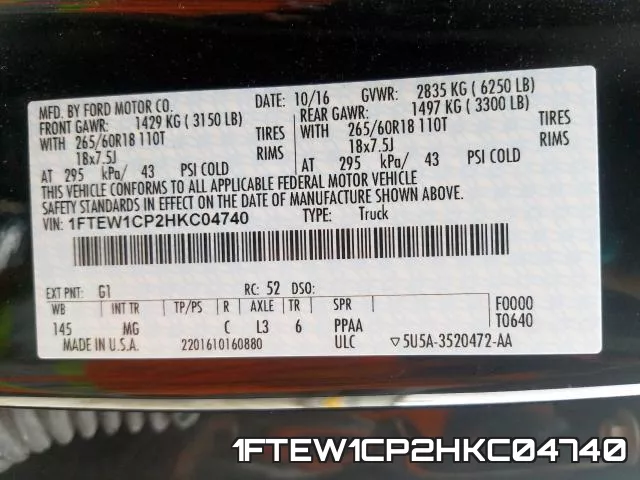 1FTEW1CP2HKC04740 фото 2