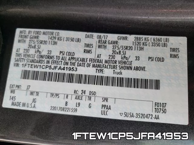 1FTEW1CP5JFA41953 фото 2