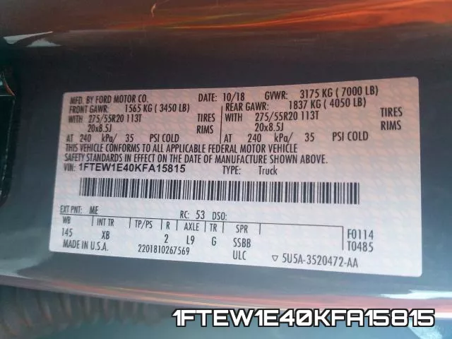1FTEW1E40KFA15815 фото 2