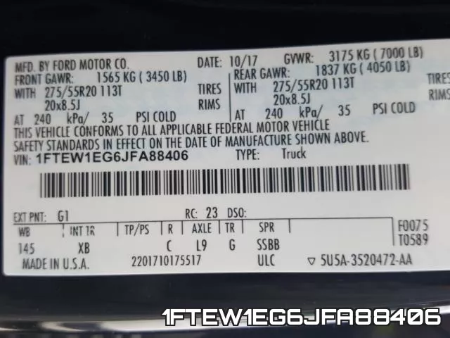 1FTEW1EG6JFA88406 фото 2