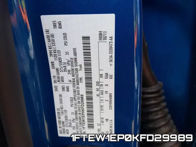 1FTEW1EP0KFD29989 фото 2