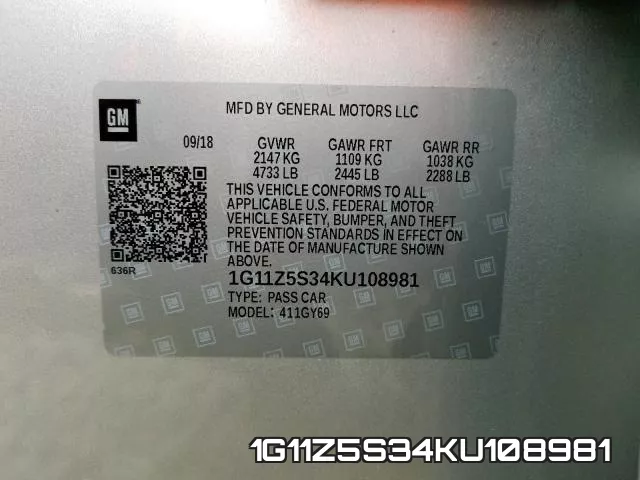 1G11Z5S34KU108981 фото 2