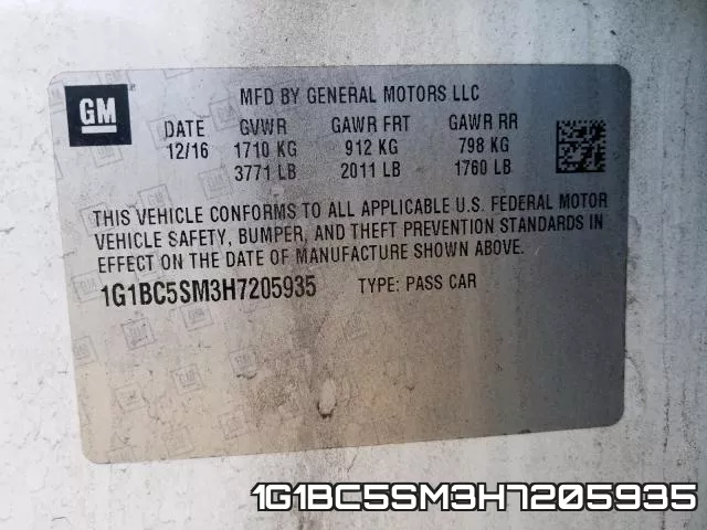 1G1BC5SM3H7205935 фото 2