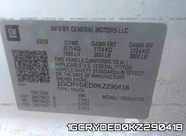 1GCRYDED0KZ290418 фото 10
