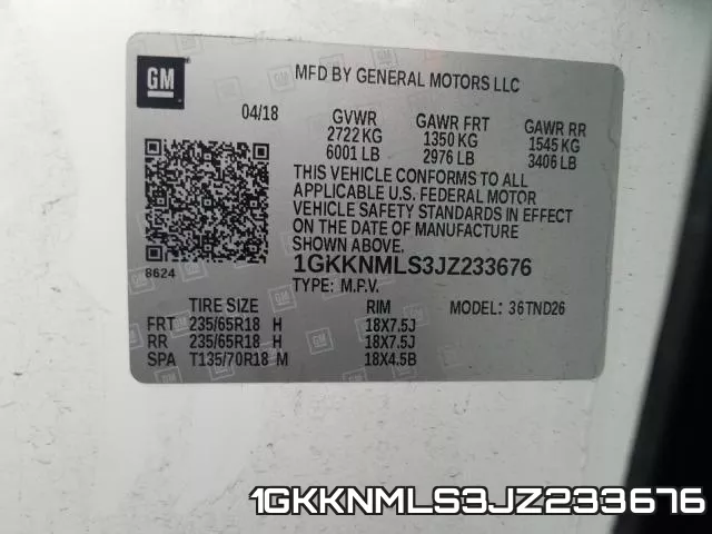 1GKKNMLS3JZ233676 фото 2