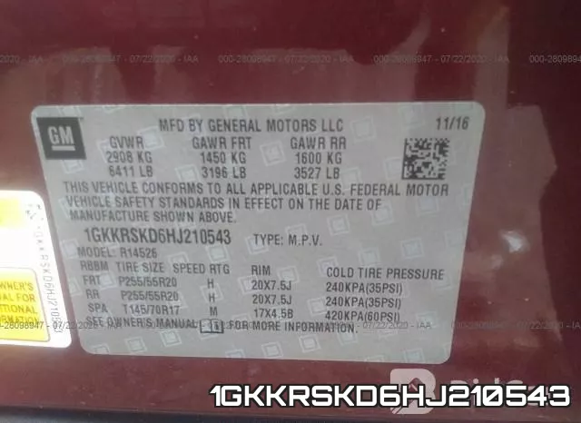 1GKKRSKD6HJ210543 фото 10