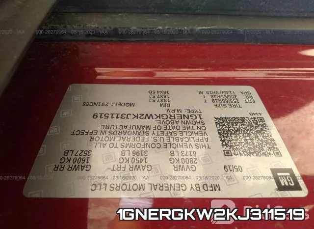 1GNERGKW2KJ311519 фото 10