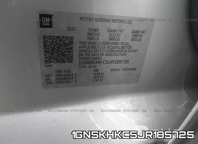 1GNSKHKC5JR185725 фото 10