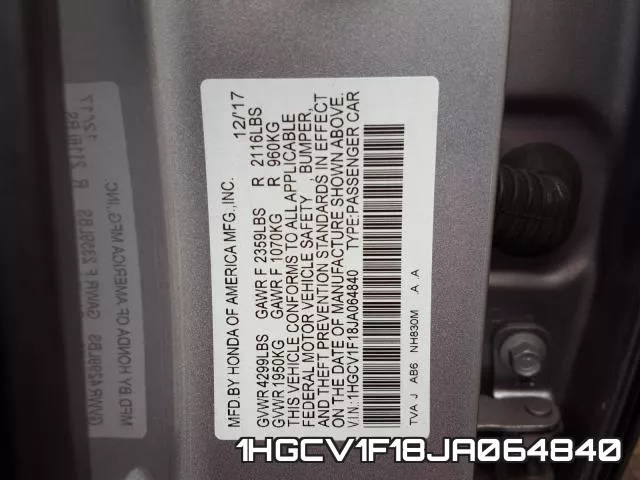 1HGCV1F18JA064840 фото 2