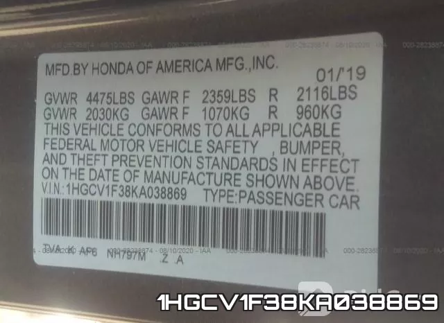 1HGCV1F38KA038869 фото 10