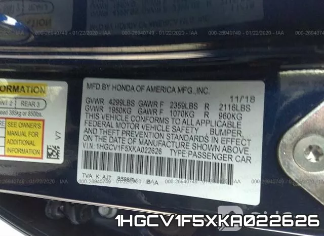 1HGCV1F5XKA022626 фото 10