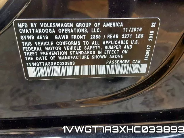 1VWGT7A3XHC033893 фото 2