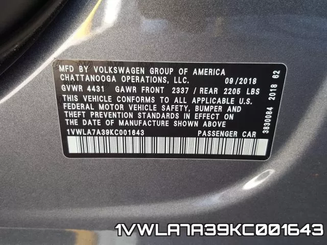 1VWLA7A39KC001643 фото 2