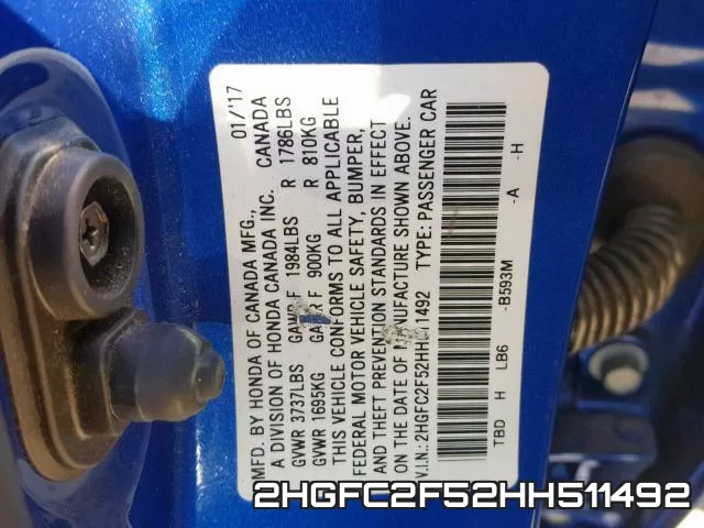 2HGFC2F52HH511492 фото 2