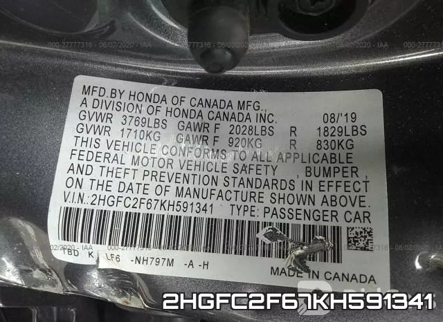 2HGFC2F67KH591341 фото 10
