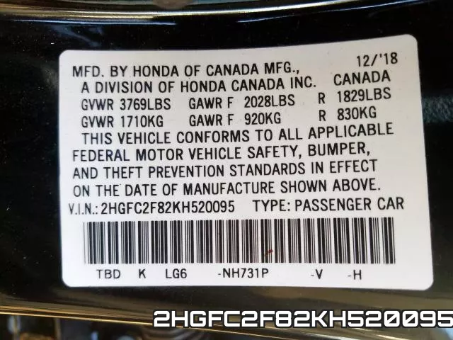 2HGFC2F82KH520095 фото 2