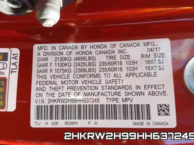 2HKRW2H99HH637245 фото 2