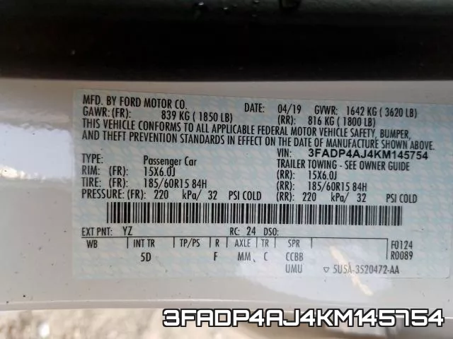 3FADP4AJ4KM145754 фото 2