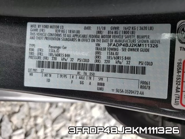 3FADP4BJ2KM111326 фото 2