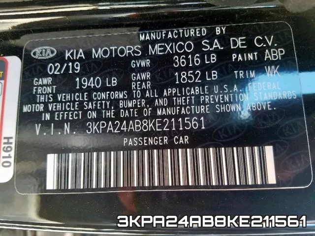 3KPA24AB8KE211561 фото 2