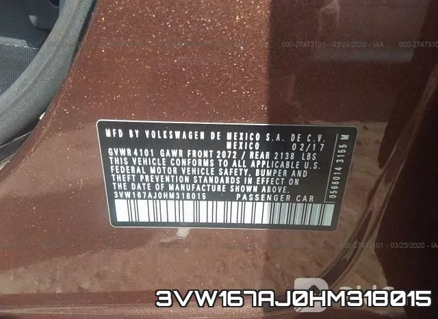 3VW167AJ0HM318015 фото 10