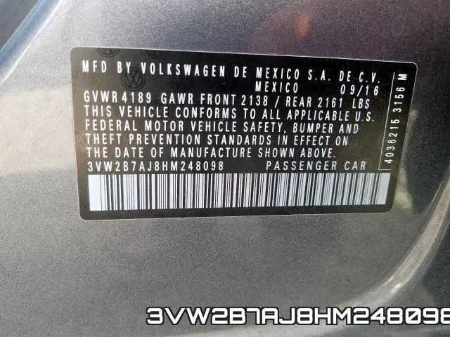 3VW2B7AJ8HM248098 фото 2
