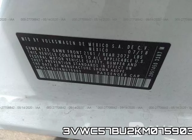 3VWC57BU2KM075903 фото 10