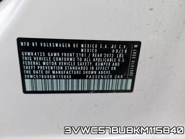 3VWC57BU8KM115840 фото 2