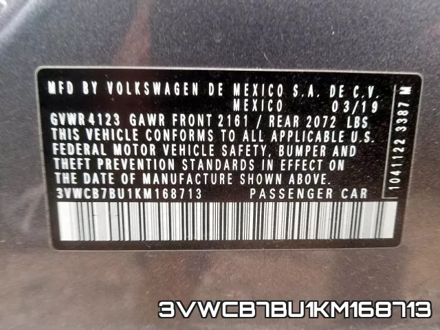 3VWCB7BU1KM168713 фото 2