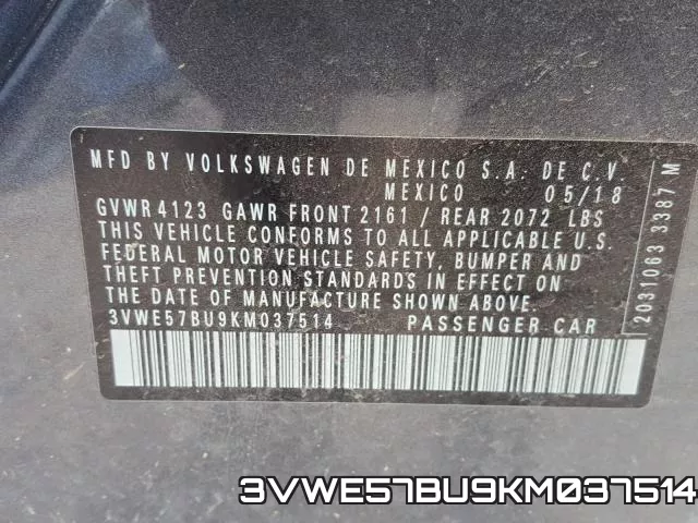 3VWE57BU9KM037514 фото 2