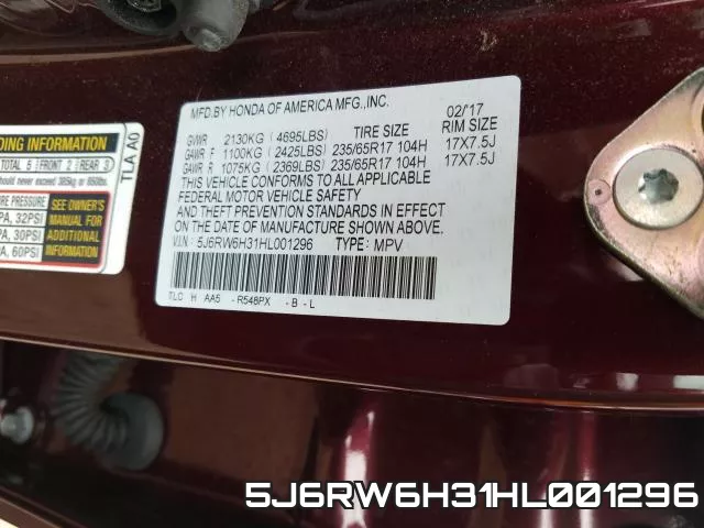 5J6RW6H31HL001296 фото 2