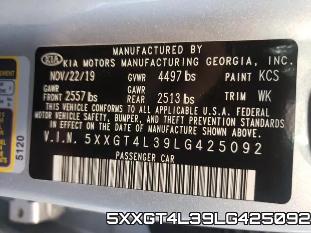 5XXGT4L39LG425092 фото 2