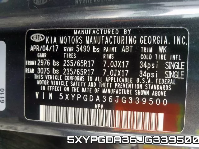 5XYPGDA36JG339500 фото 2